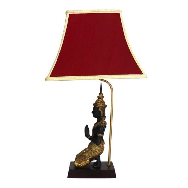 Metal Antique Thai Lacquered & Gilt Figural Bronze Teppanom Guardian Angel Lamps - a Pair For Sale - Image 7 of 11