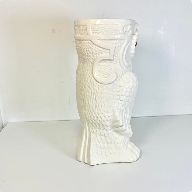 1970s 1970s Vintage Boho Chic Arts & Crafts Trompe L’Oeil Owl Ceramic Umbrella Stand. For Sale - Image 5 of 13