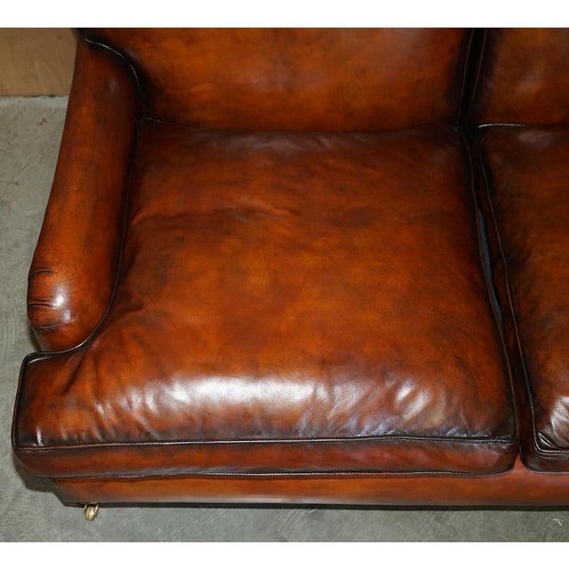 Large Fully Brown Leather Howards & Son Style Sofa Part of Suite For Sale - Image 9 of 18