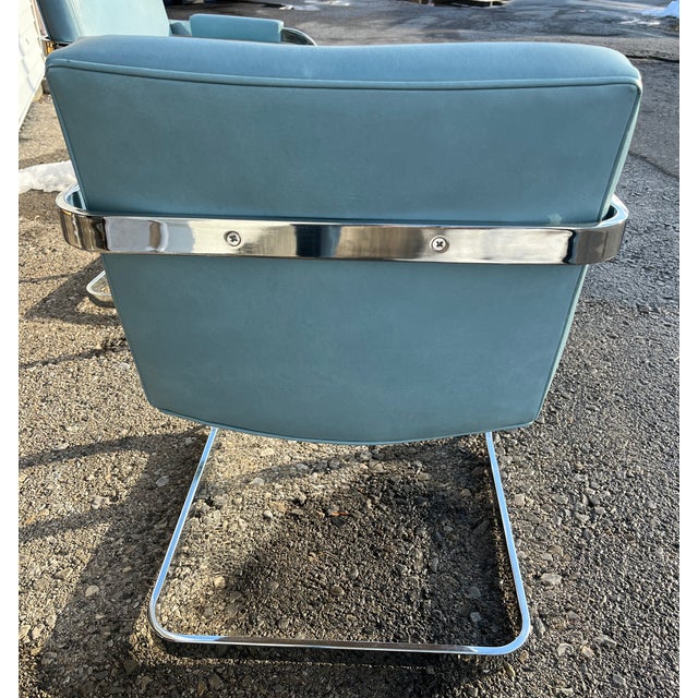 1970s Set of Mid-Century Modern Deep Blue Milo Baughman Thayer Coggin Cantilever Dining Chairs For Sale In New York - Image 6 of 7