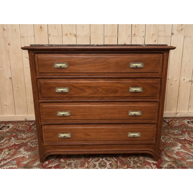 Art Nouveau Chest of Drawers in Mahogany with Marble, 1890s For Sale - Image 3 of 6