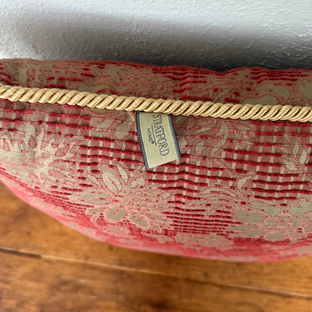 Late 20th Century Red and Gold Floral Jacquard Pillow With Twisted Rope Cord For Sale - Image 6 of 8