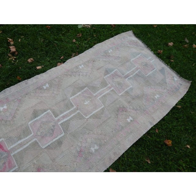 Camel Distressed Vintage Kurdish Hand Knotted Herki Kilim Runner 2′11″ × 9′7″ For Sale - Image 8 of 13