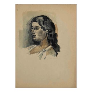 Mino Maccari, Portrait of Woman, Original Drawing, Mid-20th Century For Sale