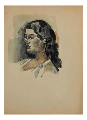 Mino Maccari, Portrait of Woman, Original Drawing, Mid-20th Century