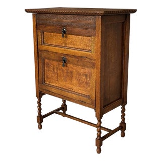 Antique Oak 2-Tier Cabinet with Turned Legs For Sale