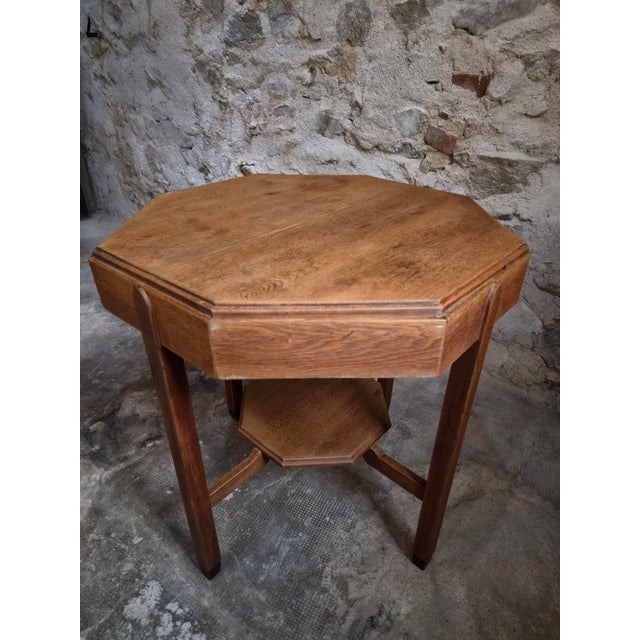 Antique Art Deco Amsterdam School Oak Side Table, 1935 For Sale - Image 13 of 17