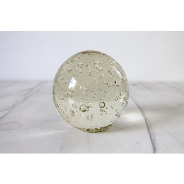 Vintage Brass Elephant Trio Base W/ Bubble Art Glass Sphere For Sale In Milwaukee - Image 6 of 10