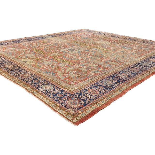 79127 Antique Persian Sultanabad Rug, 09'00 x 09'11. This hand-knotted wool distressed antique Persian Sultanabad rug from...