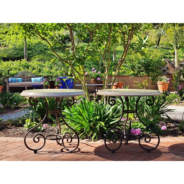 French A Pair of Travertine Stone Top Iron Side Tables For Sale - Image 3 of 18