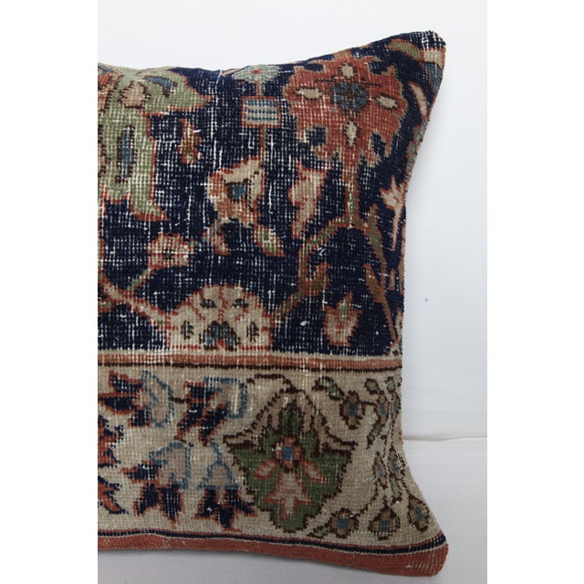 Late 20th Century HandWoven Navy Blue & Green Turkish Rug Pillow Cover -20'' X 20'' For Sale - Image 5 of 8