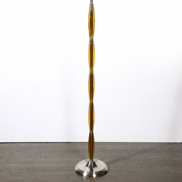 Mid 20th Century Mid-Century Modern Segmented Amber Bakelite & Brushed Chrome Floor Lamps - a Pair For Sale - Image 13 of 14