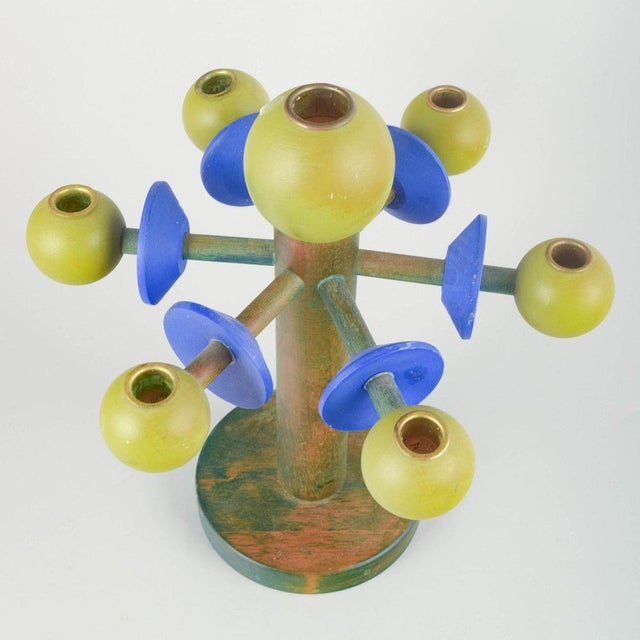 Lisa Larson for Sandbergs, Nora stad Sweden Candlestick, 1980s. Colourful and sculptural wooden candlestick with seven...
