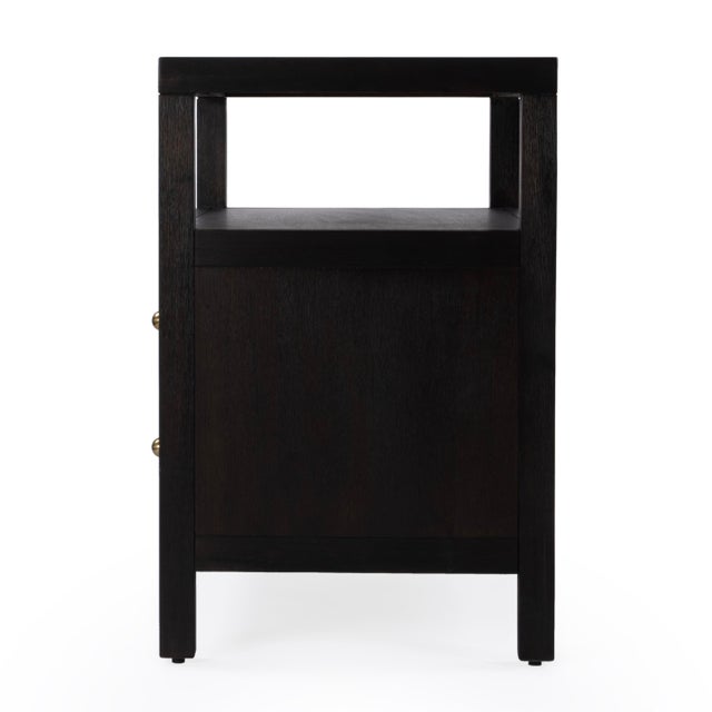 Black Nora 28 in. W Rectangular 2 Drawer Wide Nightstand with Open Shelf, Antique Coffee For Sale - Image 8 of 11