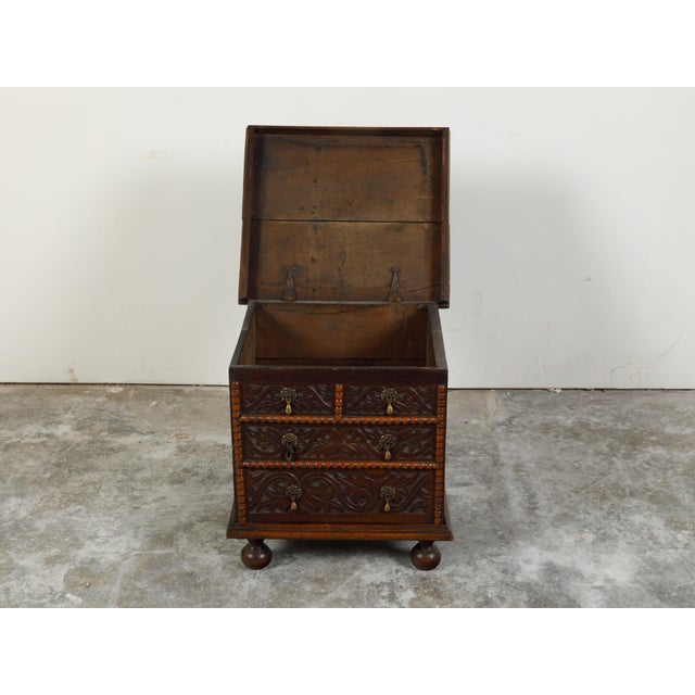 Late 18th Century Oak Box with Faux Drawers, Handles and Carved Scrolls For Sale In Atlanta - Image 6 of 12