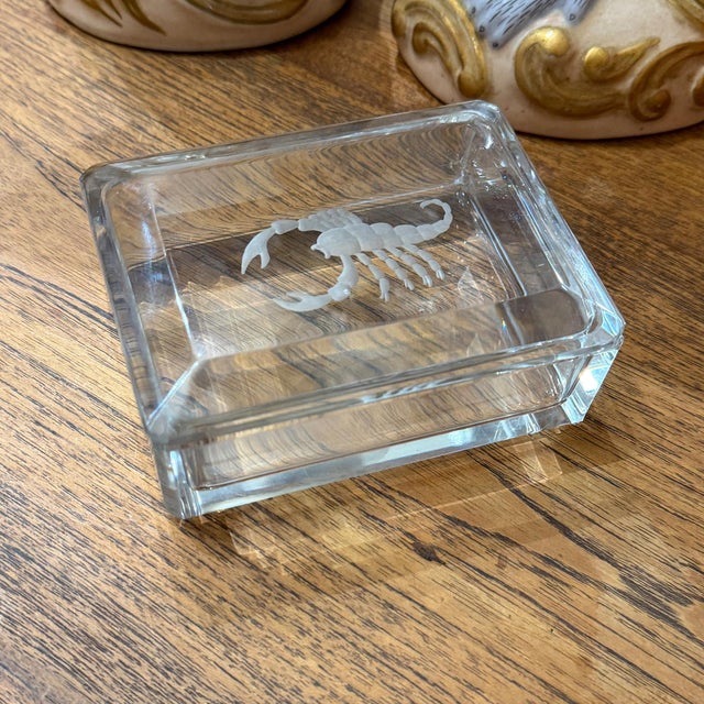 Glass Mid 20th Century Val Saint Lambert Crystal Scorpion Covered Box, Belgian Zodiac Box - Signed For Sale - Image 7 of 9