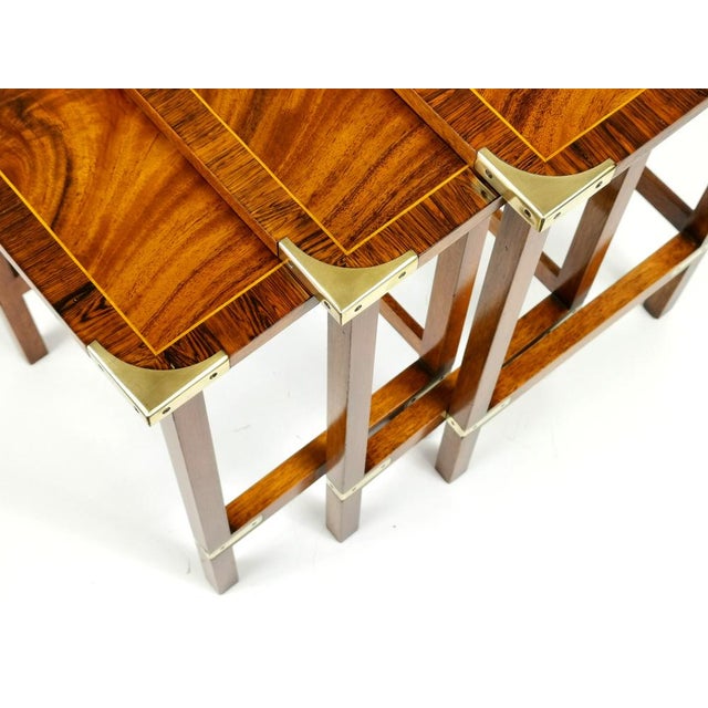 Regency English Military Campaign Nesting Tables in Mahogany, 1940s, Set of 3 For Sale - Image 4 of 11