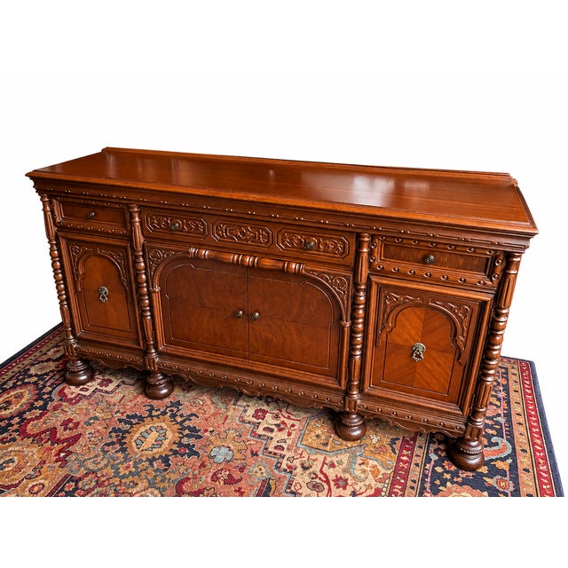 Wood Early 20th Century Renaissance Revival Style Carved Walnut Sideboard For Sale - Image 7 of 8