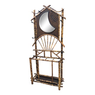 English Hall Stand Tortoise Shell Bamboo Aesthetic Style Beveled Crescent Mirror For Sale