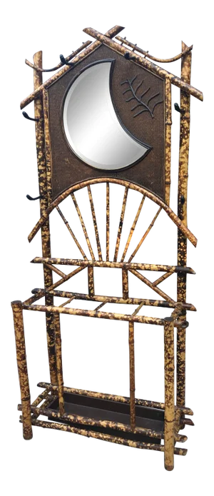 English Hall Stand Tortoise Shell Bamboo Aesthetic Style Beveled Crescent Mirror