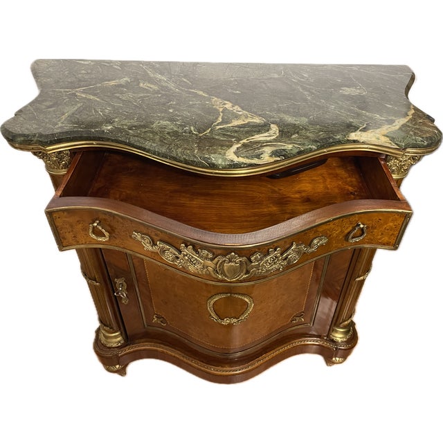 French 1990s French Louis XV Bombe Chest Marble Top With Bronze For Sale - Image 3 of 4