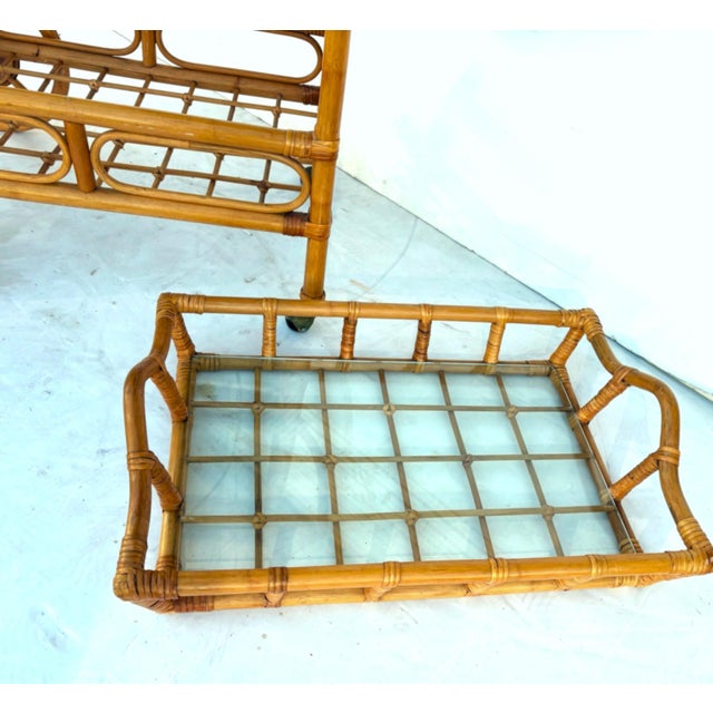 Mid-Century Modern Bamboo Bar Cart For Sale - Image 3 of 5