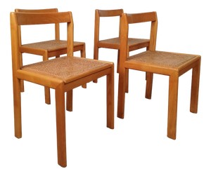 Vintage Dining Chairs in Ash and Viennese Straw, Italy, 1970s, Set of 4