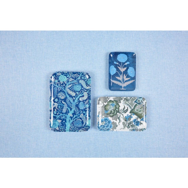 Kalamkari Blue Trays, Set of 3 For Sale - Image 4 of 5