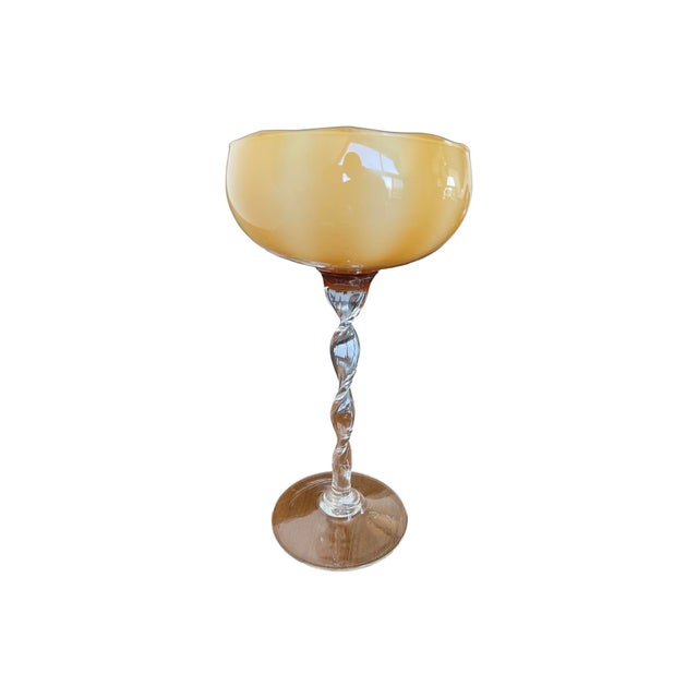 Yellow Vintage Rare Butterscotch Empoli Glass Snifter Goblet Carafe Italian Italy 1960s For Sale - Image 8 of 8