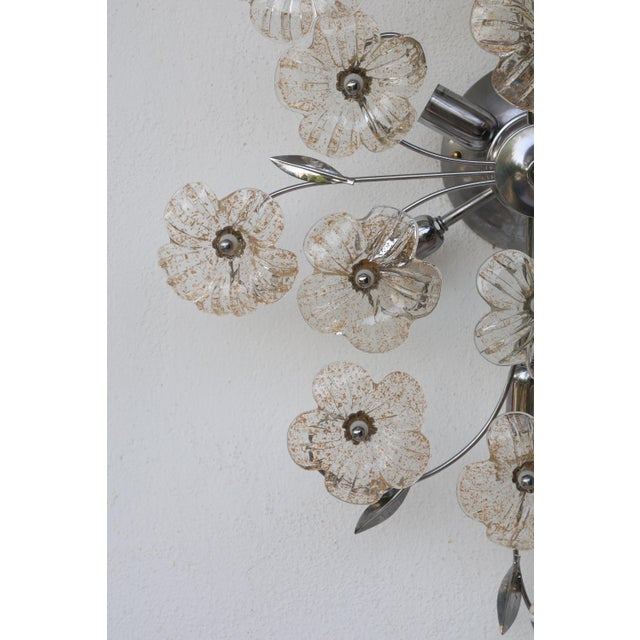 1970s Italian Large Size Gold and Transparent Murano Glass Wall Light or Ceiling Light Flower For Sale - Image 13 of 17