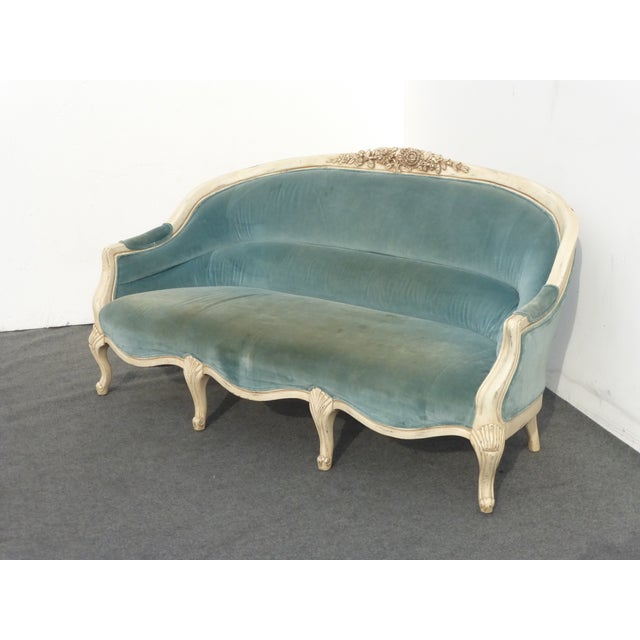 Louis XV Blue Velvet Settee Chairish