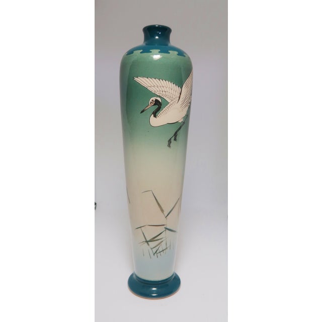Japanese Lovely Japanese Vase With Hand-Painted Cranes, For Sale - Image 3 of 5