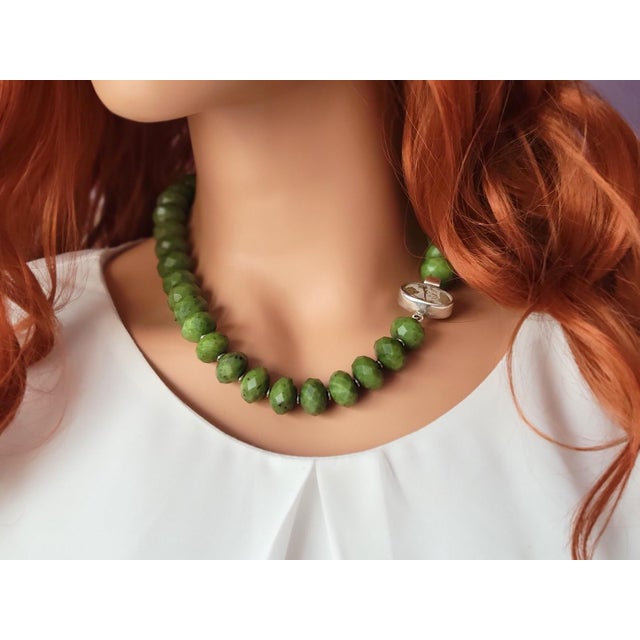 Canadian Nephrite Jade Necklace 19", With Unique Natural Herbarium Silver Clasp For Sale In Cleveland - Image 6 of 6