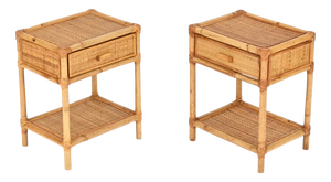 French Riviera Nightstands in Bamboo, Rattan and Wicker, Italy, 1970s, Set of 2