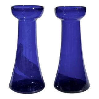 Pair Antique Cobalt Glass Bulb Forcing Vases For Sale
