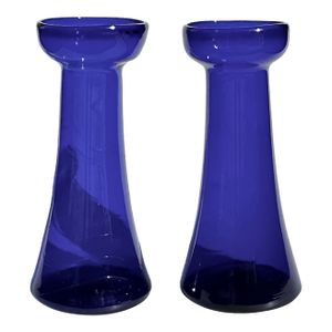 Pair Cobalt Glass Bulb Forcing Vases Late 19th Century