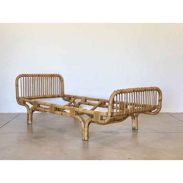 Mid-Century Modern Bamboo and Wicker Bed, 1970s For Sale - Image 3 of 10