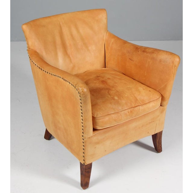 Danish Cabinetmaker Lounge Chair with Nature Leather, 1940s For Sale - Image 3 of 8