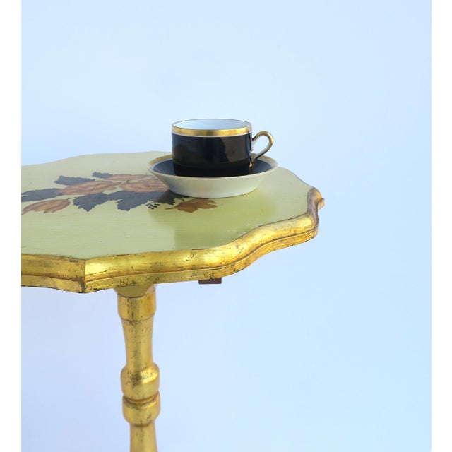 Wood Gold Giltwood Scalloped Side Accent Table With Floral Top, Late 20th Century For Sale - Image 7 of 15