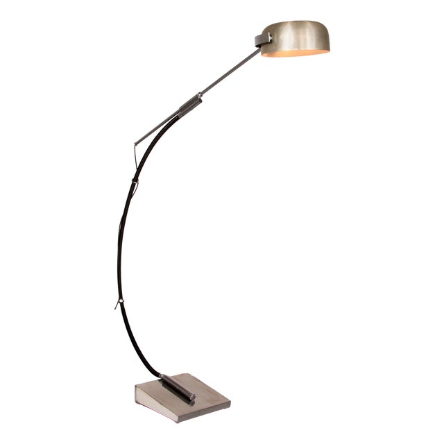 Chrome Arc Floor Lamp with Adjustable Swing Arm, Italy, 1970 For Sale