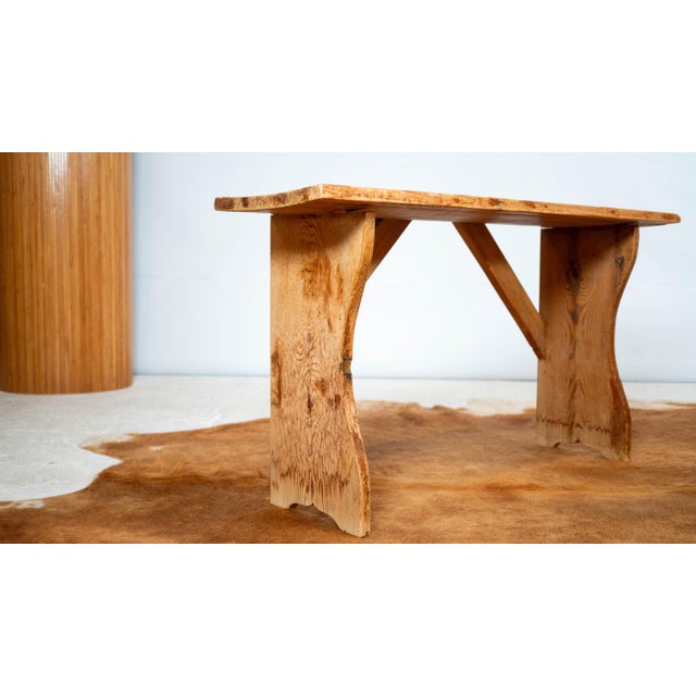 Wood Early 20th Century Primitive Pine Wood Rustic Benches - A Pair For Sale - Image 7 of 18