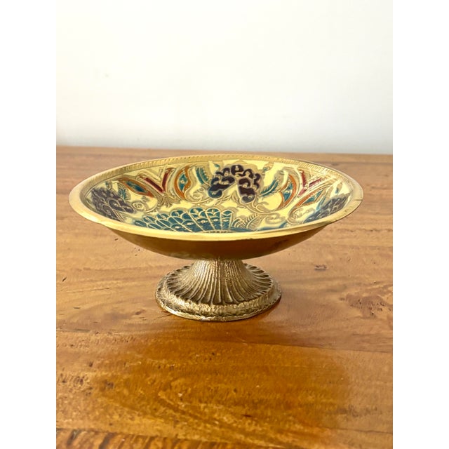 Pretty enamel-on-brass bowl with a peacock design. I ship quickly and conscientiously. Click on my shop “Pub & Oasis Fine...