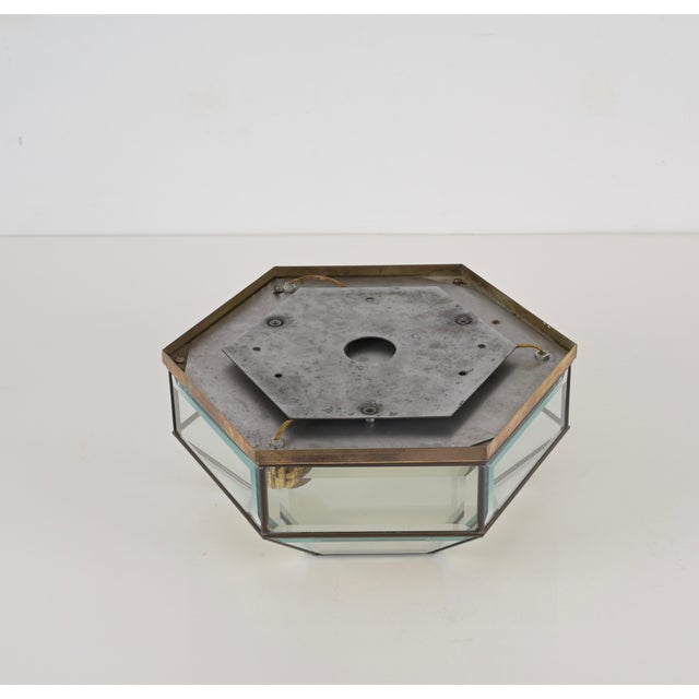 Hexagonal Brass and Beveled Glass Sconce or Ceiling Lamp from Fontana Arte, Italy, 1950s For Sale - Image 15 of 16