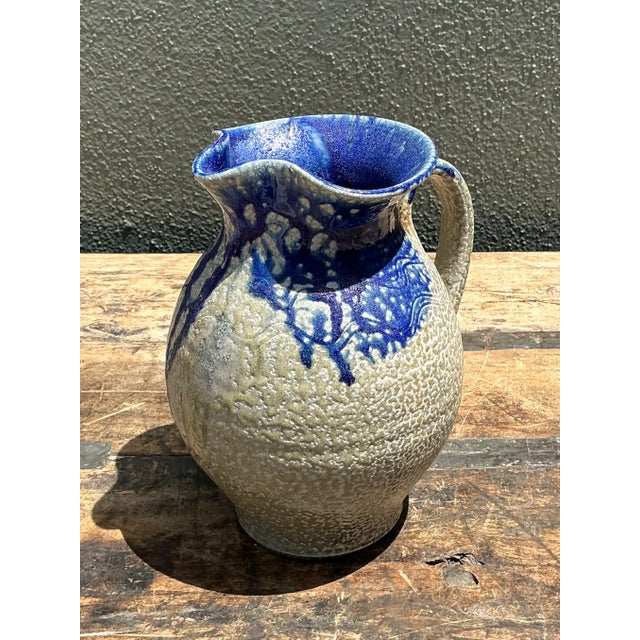 Sand Vintage Drip Glazed Ceramic Pitcher For Sale - Image 8 of 12