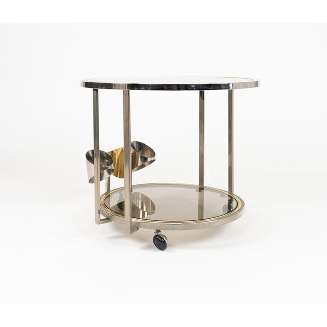 Metal Mid-Century Serving Cart in Brass, Chrome and Glass, Italy, 1970s For Sale - Image 7 of 18