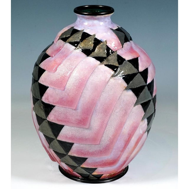 Large Art Deco Enamel Vase by Camille Faure, France, 1930s For Sale - Image 4 of 8