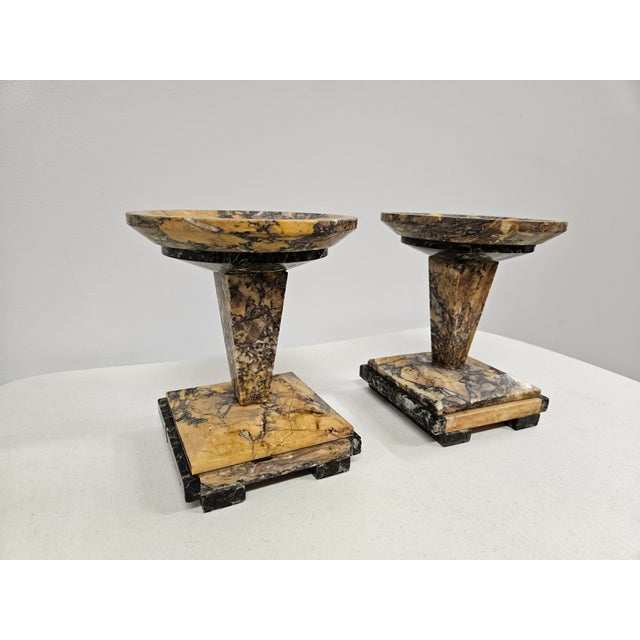 French Art Deco Marble Garniture Mantle Pedestals For Sale - Image 10 of 16