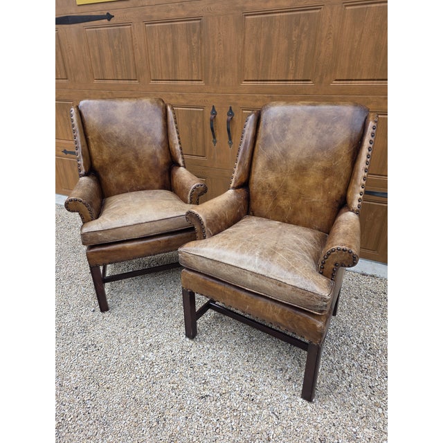 English Pair of Henredon Leather Armchairs For Sale - Image 3 of 18