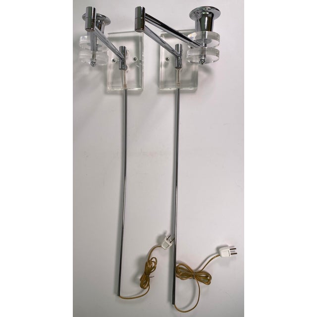 Late 20th Century Mid Century Modern Articulating Chrome and Lucite Wall Sconces - a Pair For Sale - Image 11 of 12