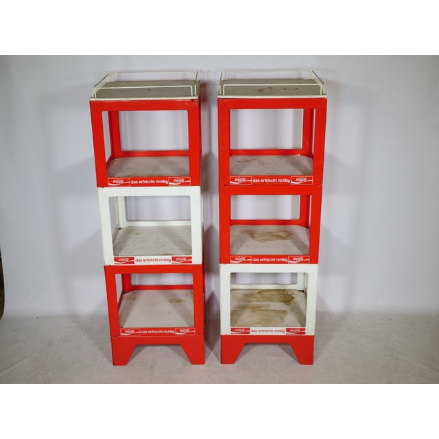 Vintage Coca-Cola advertising and sales displays, set of 2. Modular plastic shelves with original Coca-Cola lettering...